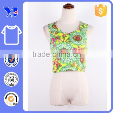 Sexy hook back sunshine floral print woman gym vest