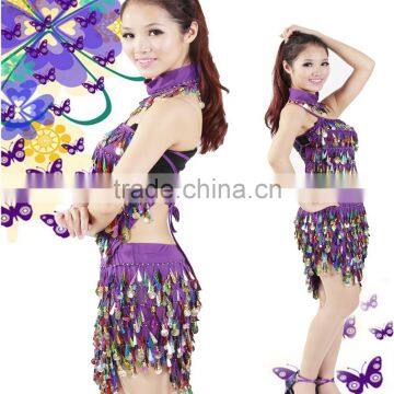 2015 Hot Sale Dark Purple color sequin Latin dance competition Wear