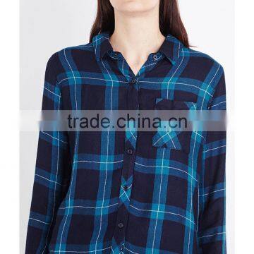 Wholesale Women Collar Long Sleeves Buttoned Cuffs Hunter Checked Shirt(DQE0152T) photo-5