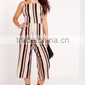 2016 Fashion Ladies Camel Crepe Striped Nice Jumpsuit