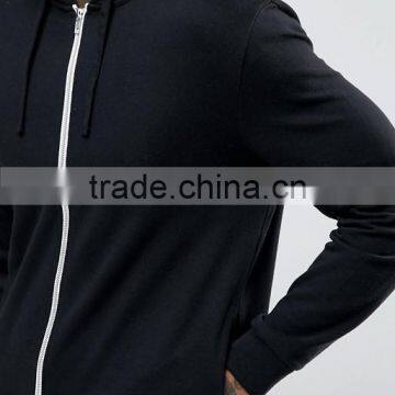Custom With Drawstring Hood Side Slant Pockets Black Men's 100% Organic Cotton Casual Breathable Zip Open Hoodies photo-3