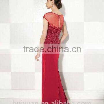 Red Satin Beaded Cap Sleeve Bridal Dress Bridal Gowns photo-2
