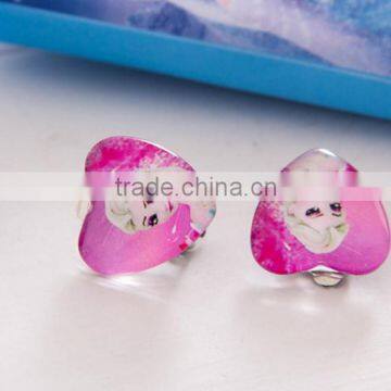 2016 new earrings high quality children clip earrings pink heart glass charm earrings