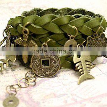 suede leather Wrap Bracelet, braided leather bracelet, leather wrap bracelet with charms