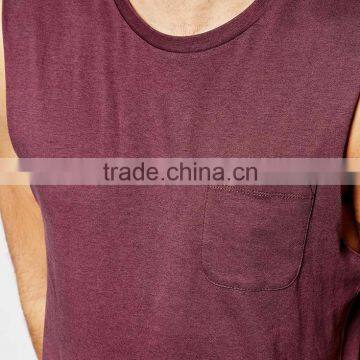 New Design 100% Cotton Custom Pocket Blank Tank Top for Men photo-3