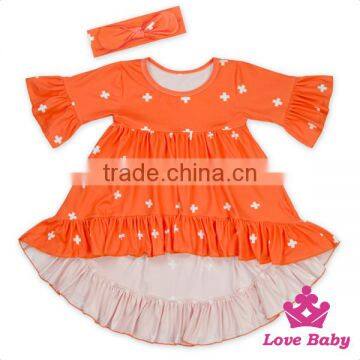 Yiwu Lovababy Kid Dress Short Front Long Behind With Same Fabric Bow Headband Latest Design Baby Frock photo-4