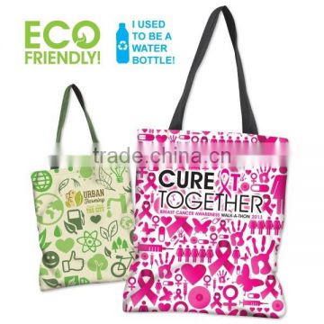 Full Color Sublimated 100% Recycled PET Tote Bag - made from recycled water bottles and comes with your logo.