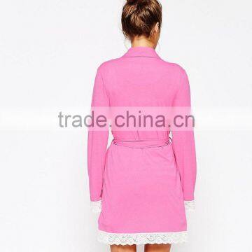 New Arrival Jersey Fabric Comfortable Fit Simple Robe Lace Trim Robe for Lady photo-2