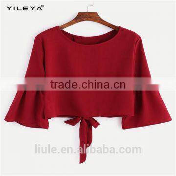 Fashionable Ladies Tops Latest Design Ruffle Flounced Sleeves Casual Blouse for Women photo-2