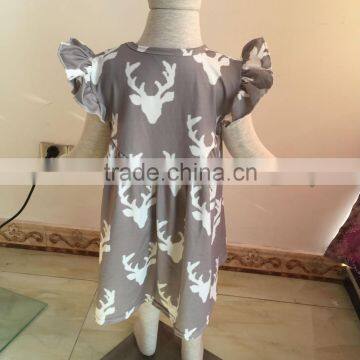 DYJ-092 Latest Cartoon Deer Pattern Cotton Frock Model Flutter Sleeve Children Frock Designs Girls Party Dresses photo-3