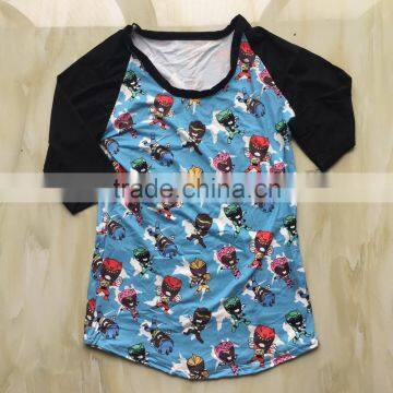 Adult Kids Mommy and me Ruffle Raglan Shirt 3/4 Sleeves Raglan Kinds Fabric Patterns Prined Customers Design Raglan YW-00350 photo-2