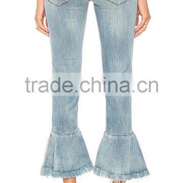 2017 Hot Sale Young Girls Jeans Pants Ruffle Ninth Denim Jeans Ladies Jeans Design photo-3