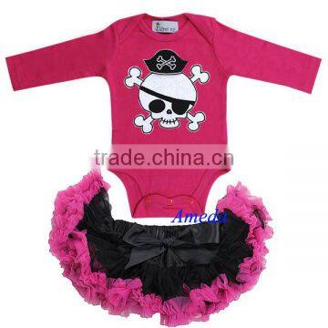 Newborn Baby Black Hot Pink Pettiskirt Tutu Pirate Long Sleeves Bodysuit 0-6M