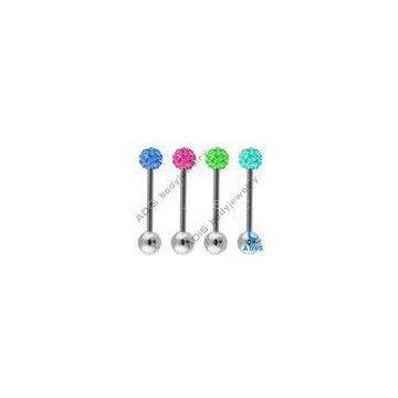 Colorful Beautiful Ferido Ball 316l Fancy Jeweled Tongue Piercing Jewelry , CZ Stone