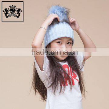 Fashion Design Beanie Baby Girl Crochet Hat With Natural Raccoon Fur Pom Poms