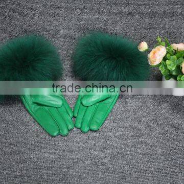 Wholesale Ladies Raccoon Fur Trimmed Sheep Leather Gloves With Factory Price