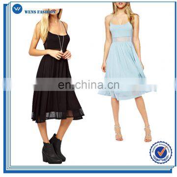 Fashion Off Shoulder and Mesh Panel Midilength Smock Chiffon Women Dress