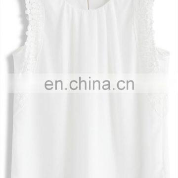 Women Slim Girl Sleeveless Chiffon Lace Pleats Posies White Top Blouse photo-6