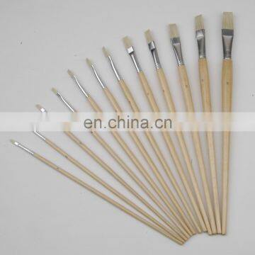 12 Piece Oil Painting Long Handle Flat Bristle Hair Brush Set