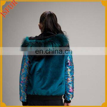 Various Styles Plain Reflective MenVelvet Panelled Leather Bomber Jacket photo-3