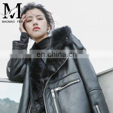 Real Sheep Fur Spring Tuscan Leather Jacket Long Sleeve Genuine Leather Jacket photo-2