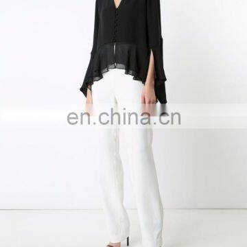 OEM service umbrella-shape long sleeve v-neck chiffon blouse for women CK016