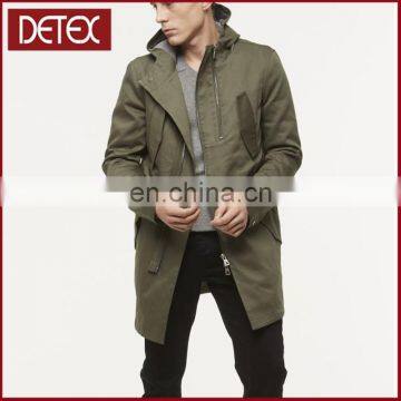 100% Cotton Hoodies Long Olive Green Parka For Mens