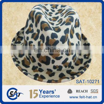 2015 leopard print woolen fedora winter hat