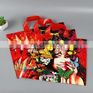 factory manufacture customized woman clothing/shoes packaging shopping PE bag with colorful printing with handle