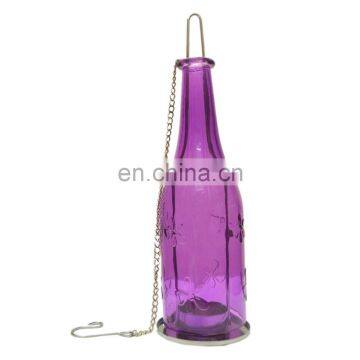 Ratna Handicrafts Glass Bottles Shaped Candle Holder Stand - Purple