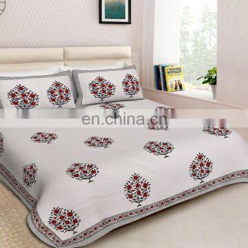 Designer Handmade royal printed Jaipuri King Size Bedsheet with 2 Pillow Covers