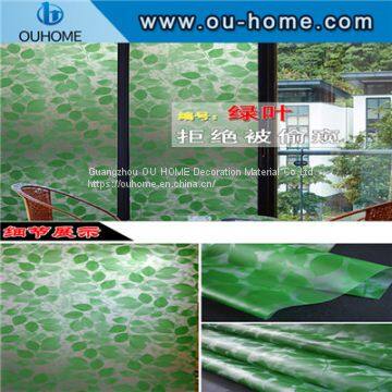 BT847 Stained Green Leaves Glass Privacy Window Film photo-4