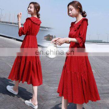 Long Skirt Female Summer 2020 New Temperament Waist Slimming Chiffon Dress Red Doll Collar Skirt Factory Direct Sales photo-6