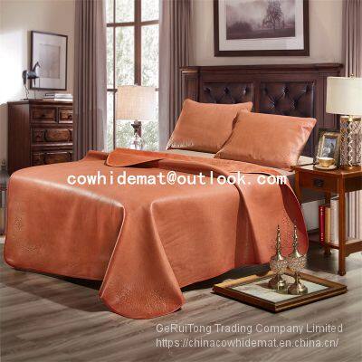 Solid Color Cowhide Mat Genuine Leather Summer Cooling Mat Kit Including Bed Pillowcase Anti-Mite Mattress Cover 1.2M/1.5M/1.8M