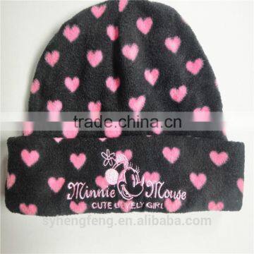 2016 new design cold proof embroidery printed fleece hat