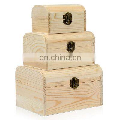 latest popular luxury unfinished wooden treasure gift boxes with lock