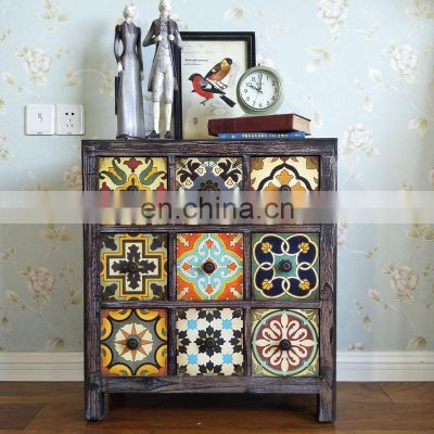 Caoxian furniture 100% solid wood printing color antique vintage cabinet