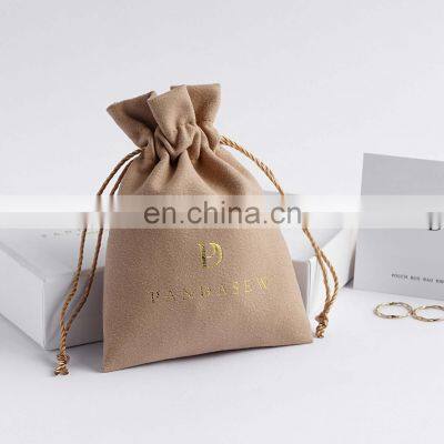 PandaSew Custom Logo Printed Coffee Gift Pouch Velvet Suede Drawstring Bag Jewelry Pouch photo-2