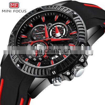 MINI FOCUS MF0244G Men's Quartz Watch Chronograph Analog Waterproof Rubber Strap Sport Wristwatch Men Clock