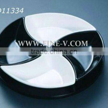 ceramic black and white plate and saucer