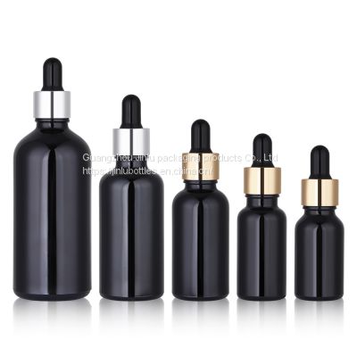 Spot 5ml black stock solution in separate bottles anti-theft large cap skin care product glass bottle 100ml black material essential oil bottle