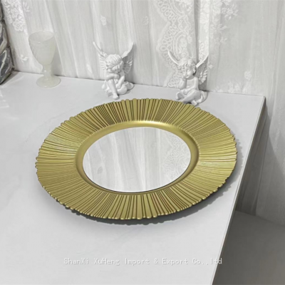 Cheap Wholesale 13 inches Mirrored Wedding Plastic Charger Plate With Gold Rim