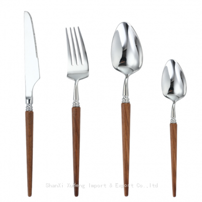 Wedding Banquet Hotel Flatware Knife Spoon Fork Natural Wooden Reusable Classic Tableware Kitchen Accessory Wood Cutlery Set