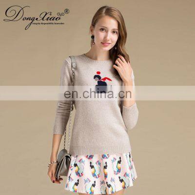 Fashion Skier Jumper Knitting Production Intarsia Women 100% Cashmere Sweater photo-6