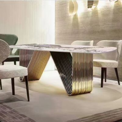 Hotel Furniture New design slate top gold Stainless Steel Banquet Dining wedding table