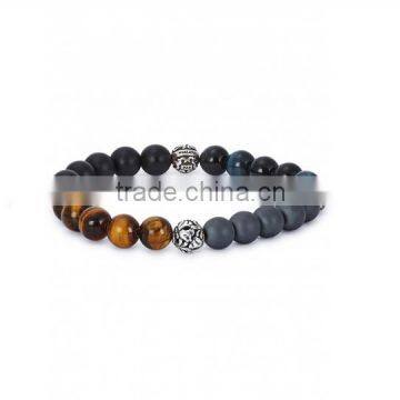 Wholesale Black And Blue Beaded Bracelet,Men's Black Lava Rock Skull Bracelet