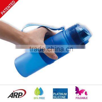 2016NEW 500ml/16oz Foldable Water Bottle With PP Grab, One-touch Lid, Silicone Sports Bottle BPA Free