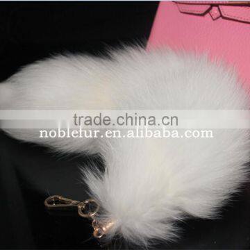 New Arrival Genuine White Fox Fur Tail Key Chains Key Ring For Bag Purse Handbag Pendant KC010