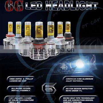 High quality car led headlight 6th h9 with 5 color available for car led headlight bulb