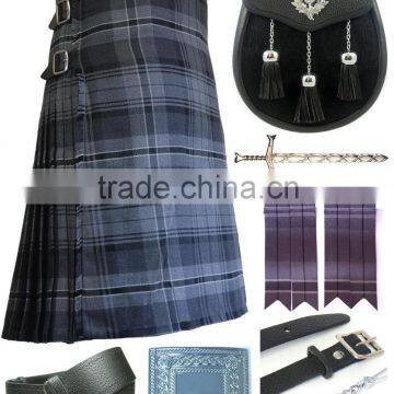 Scottish Hamilton Grey 7 Yard Kilt Set Made Of Fine Quality Wool Tartan